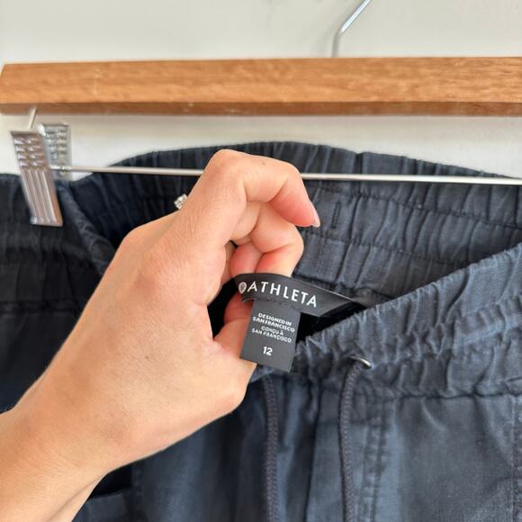 Athleta Cabo Linen 4" Drawcord Waist Pockets Shorts Black 12 - Picture 3 of 8